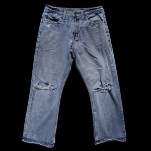 Flypaper Jeans Men's Y2K Blue Denim Distressed Low Rise Bootcut 32x30